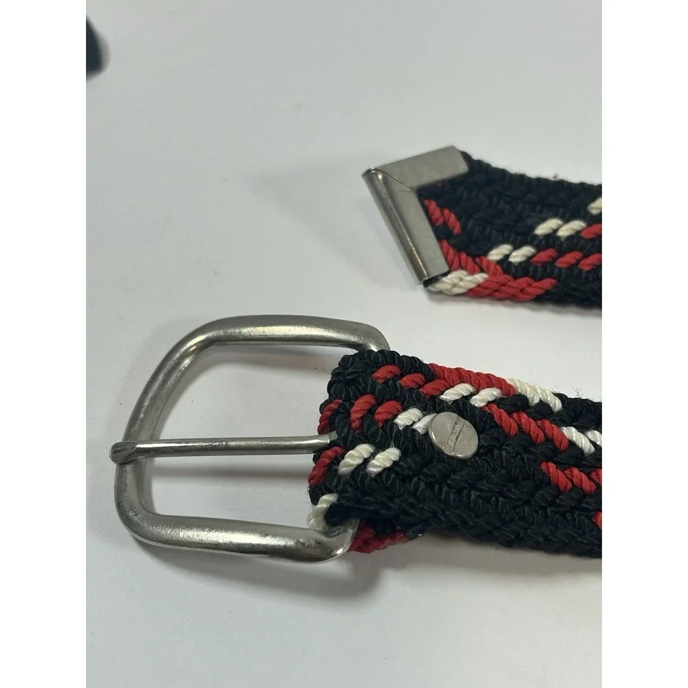 Vintage Western Corded Belt Red Black White Woven Stretch Rope Belt 48